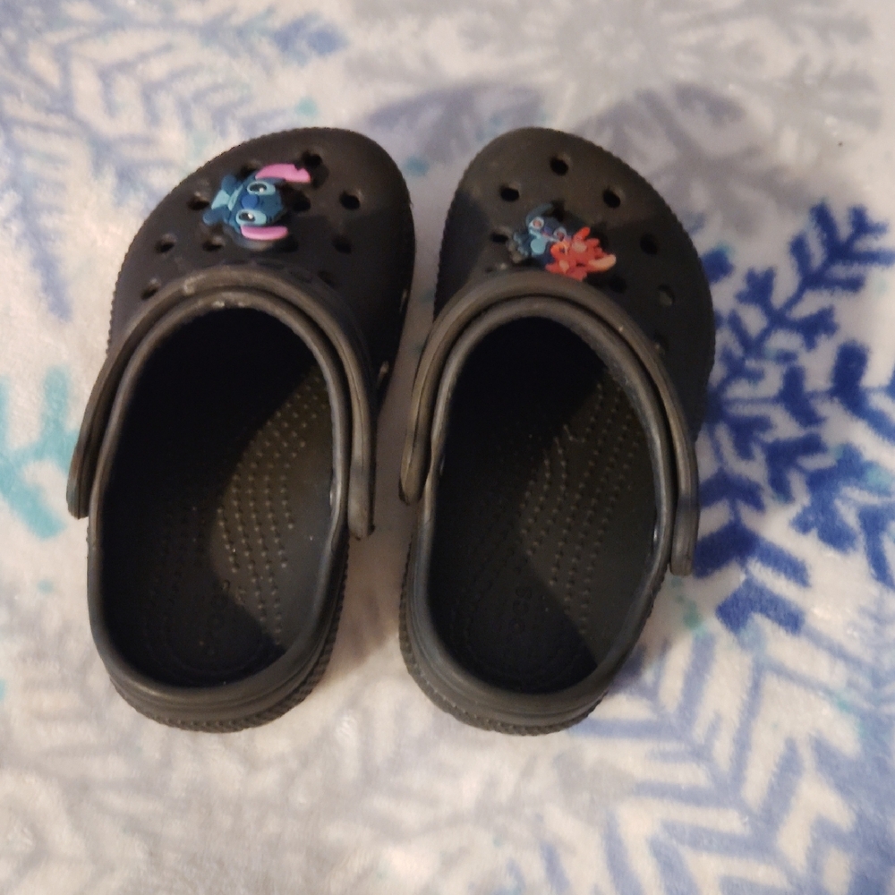 Kids Black Clogs with Cartoon Design